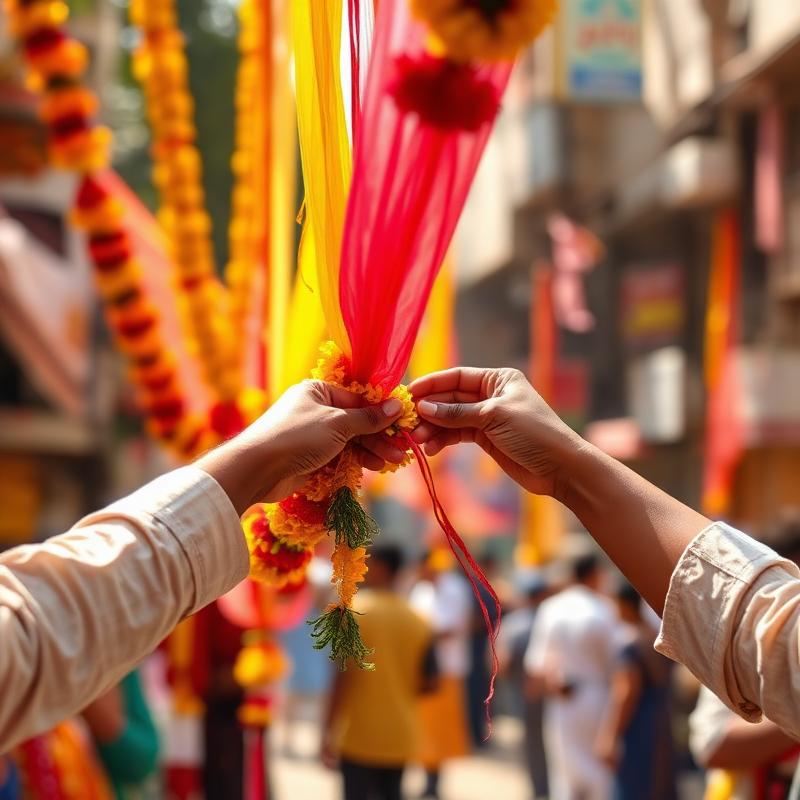Volunteers decorating the street